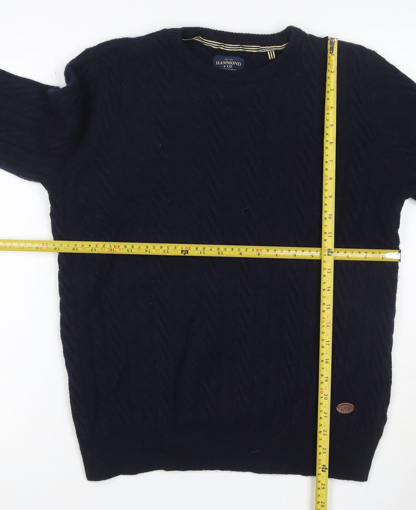 Hammond & Co. Men’s Navy Blue L Cable Knit Crew Neck Cotton Jumper
