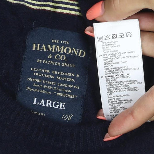 Hammond & Co. Men’s Navy Blue L Cable Knit Crew Neck Cotton Jumper