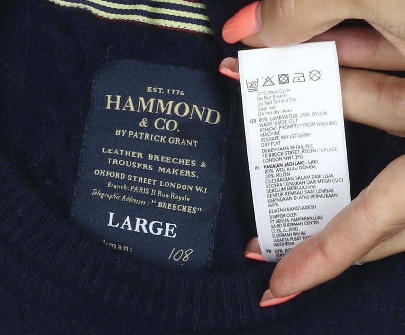 Hammond & Co. Men’s Navy Blue L Cable Knit Crew Neck Cotton Jumper