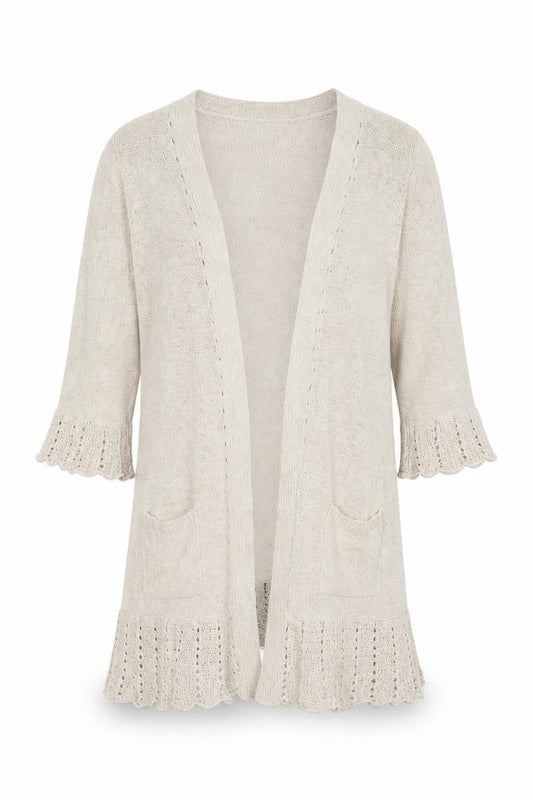 Front view of Principles Women Beige UK 16 Open Knit Waterfall Cardigan Bell Sleeve
