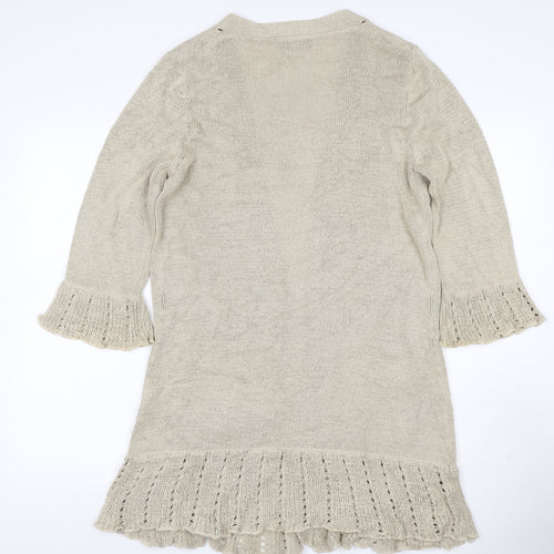 Principles Women Beige UK 16 Open Knit Waterfall Cardigan Bell Sleeve