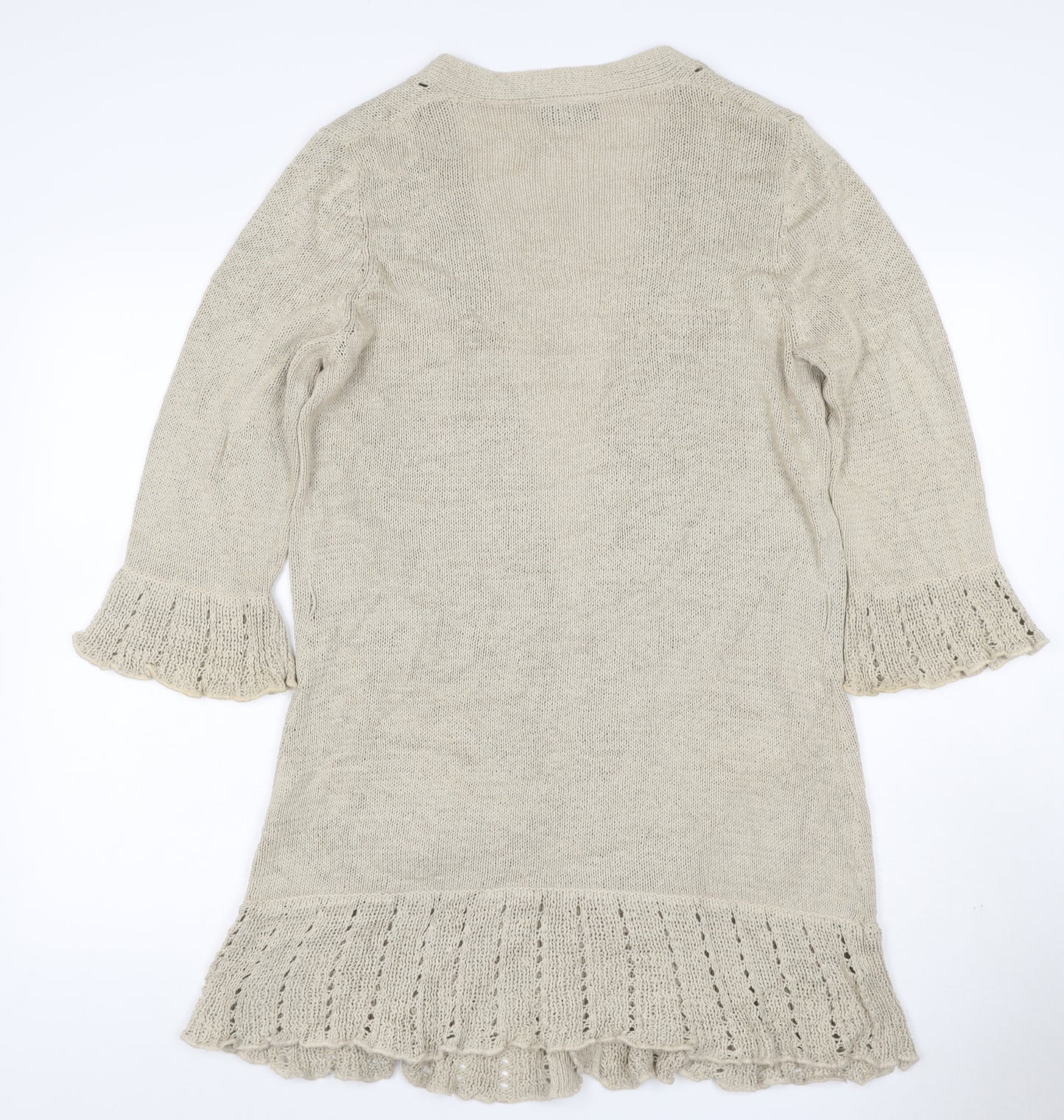 Principles Women Beige UK 16 Open Knit Waterfall Cardigan Bell Sleeve