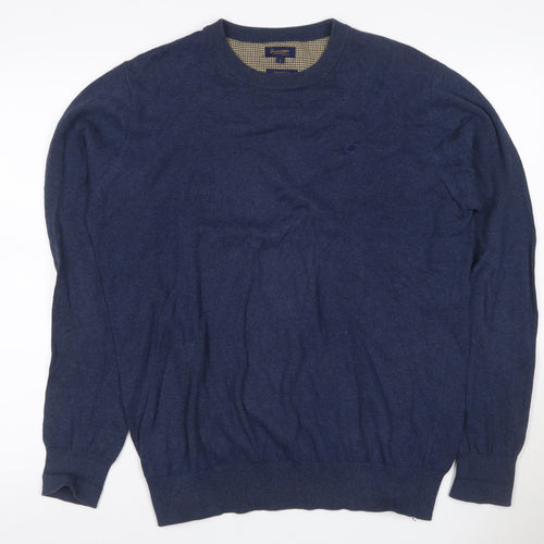 John Partridge Men’s Blue Large Cotton Crew Neck Logo Jumper