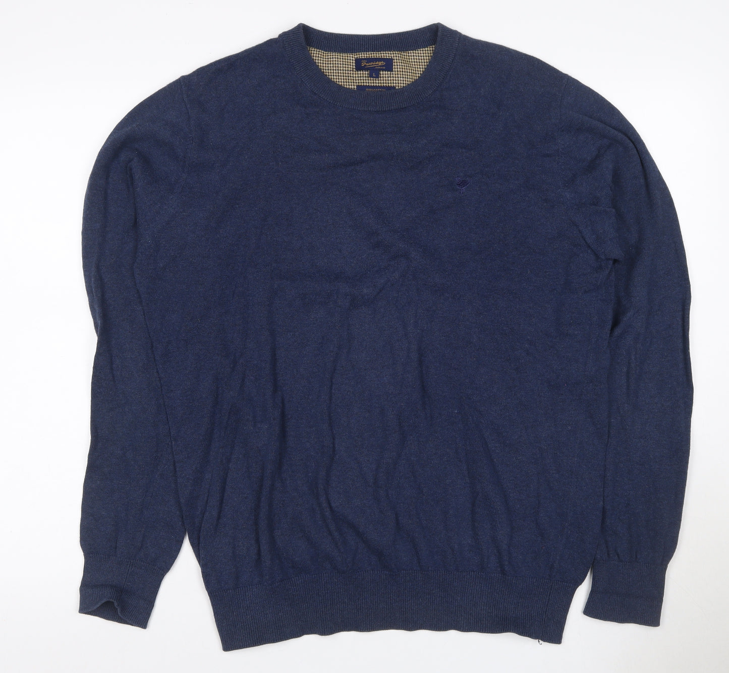 John Partridge Men’s Blue Large Cotton Crew Neck Logo Jumper