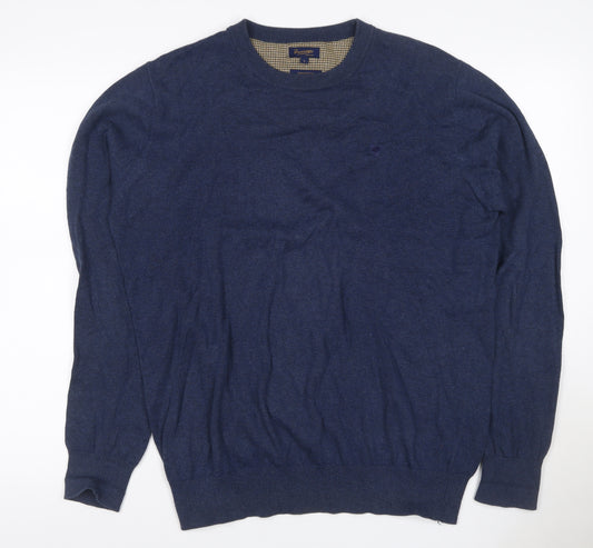 John Partridge Men’s Blue Large Cotton Crew Neck Logo Jumper