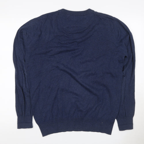 John Partridge Men’s Blue Large Cotton Crew Neck Logo Jumper