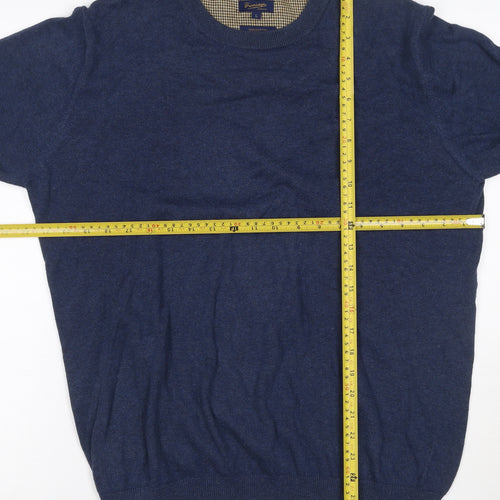 John Partridge Men’s Blue Large Cotton Crew Neck Logo Jumper