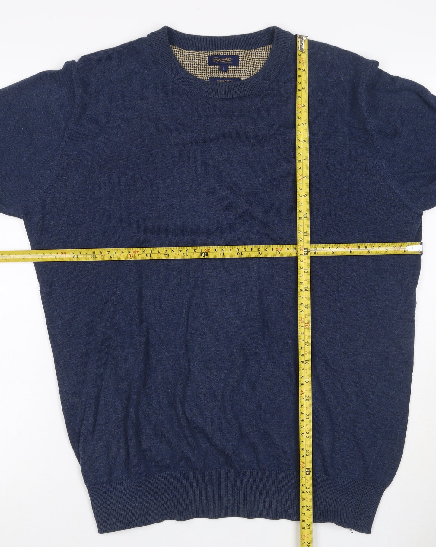 John Partridge Men’s Blue Large Cotton Crew Neck Logo Jumper