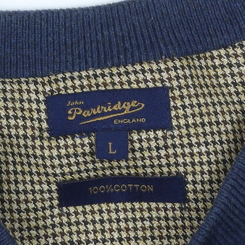 John Partridge Men’s Blue Large Cotton Crew Neck Logo Jumper