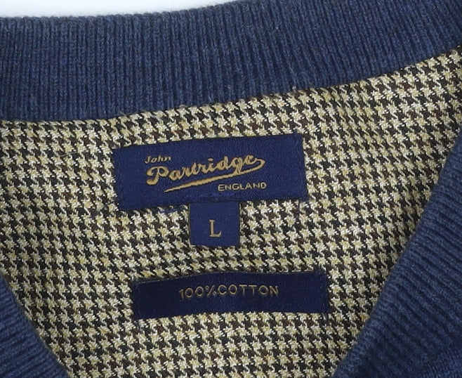 John Partridge Men’s Blue Large Cotton Crew Neck Logo Jumper