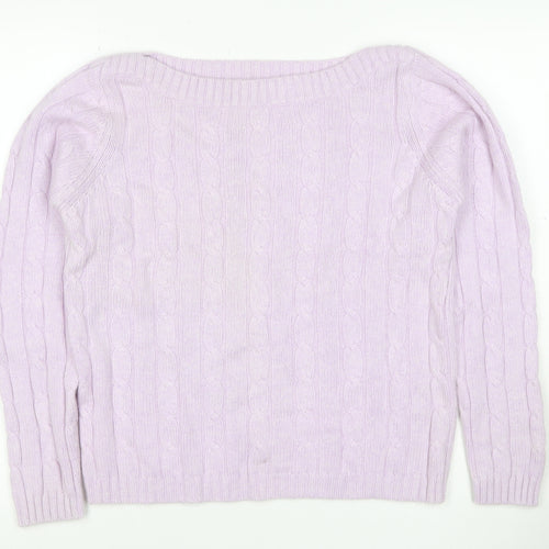 Marks & Spencer Women Pink UK 16 Cable-Knit Cashmere Blend Pullover Jumper