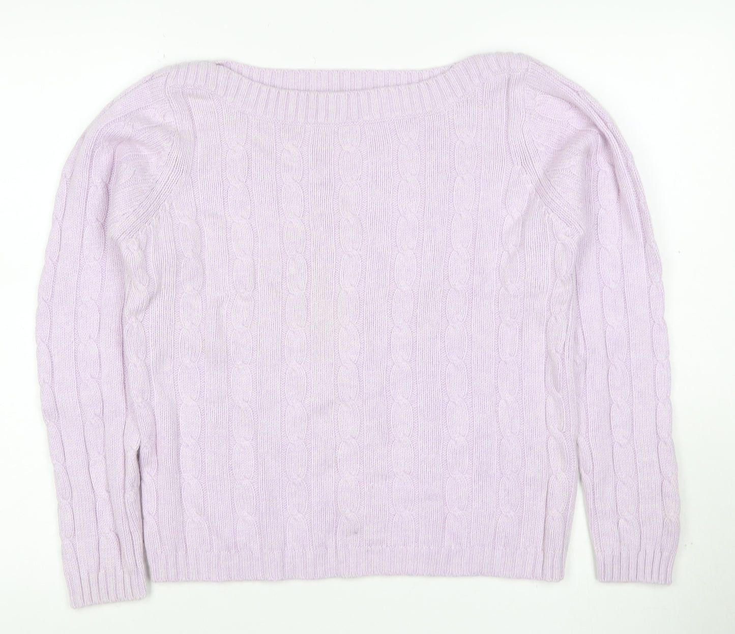 Marks & Spencer Women Pink UK 16 Cable-Knit Cashmere Blend Pullover Jumper