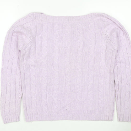 Marks & Spencer Women Pink UK 16 Cable-Knit Cashmere Blend Pullover Jumper