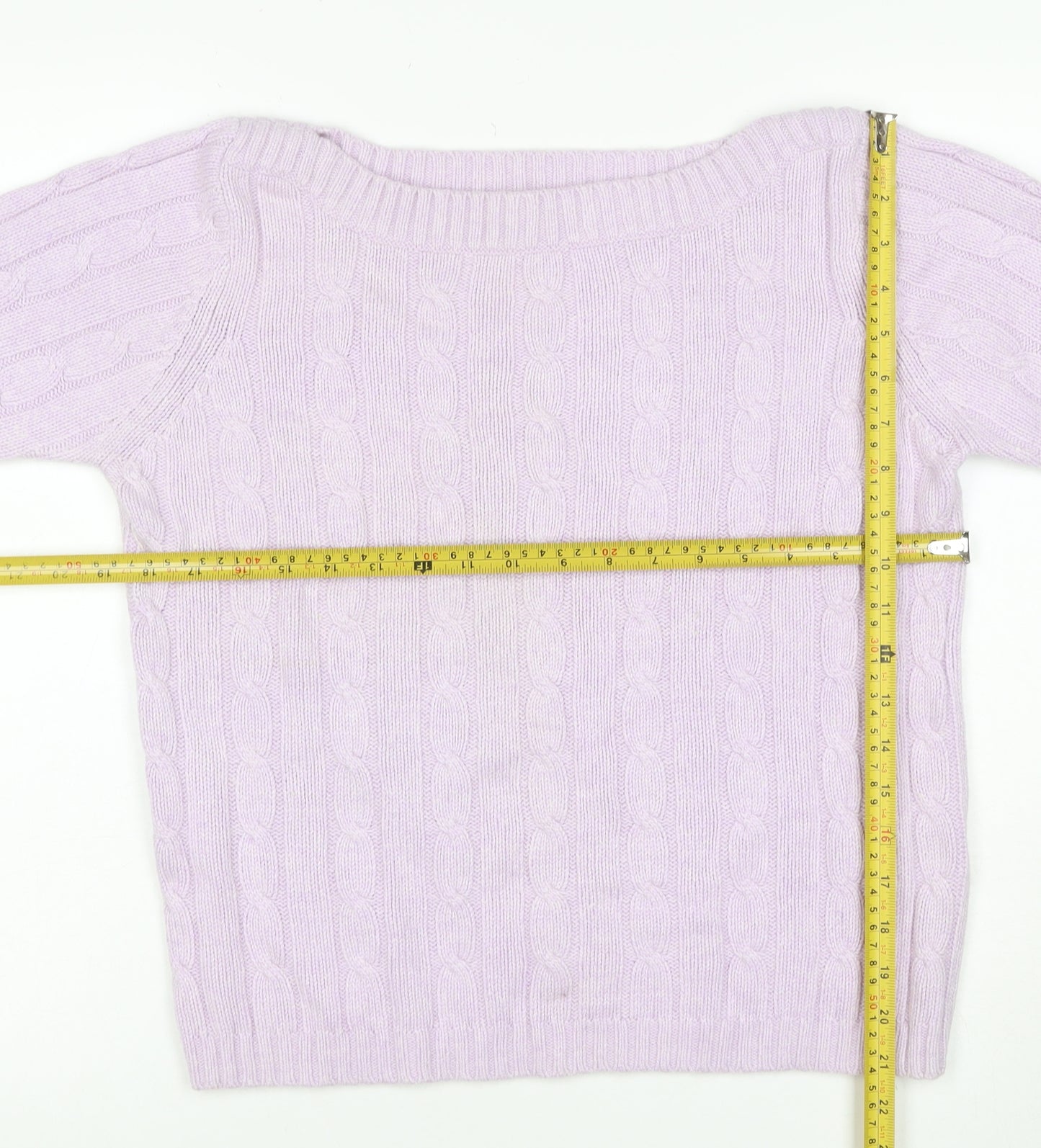 Marks & Spencer Women Pink UK 16 Cable-Knit Cashmere Blend Pullover Jumper