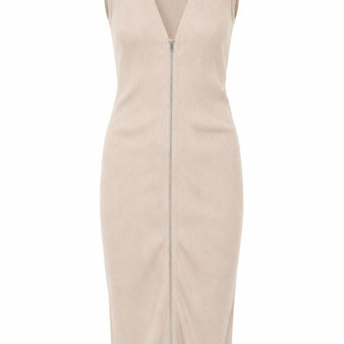 New Look Women Beige Size 10 Long Ribbed Knit Bodycon Zip Dress