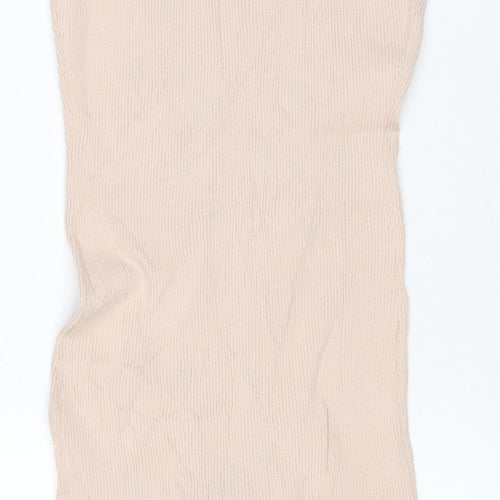 New Look Women Beige Size 10 Long Ribbed Knit Bodycon Zip Dress
