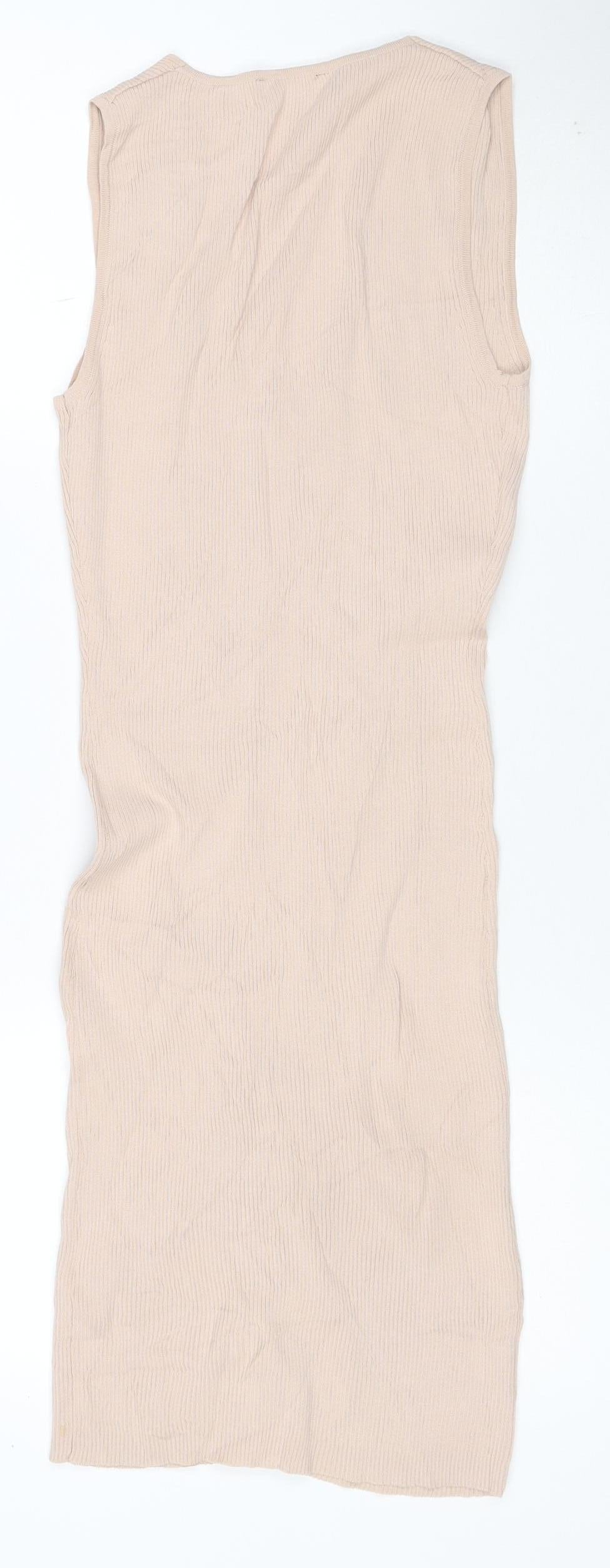 New Look Women Beige Size 10 Long Ribbed Knit Bodycon Zip Dress