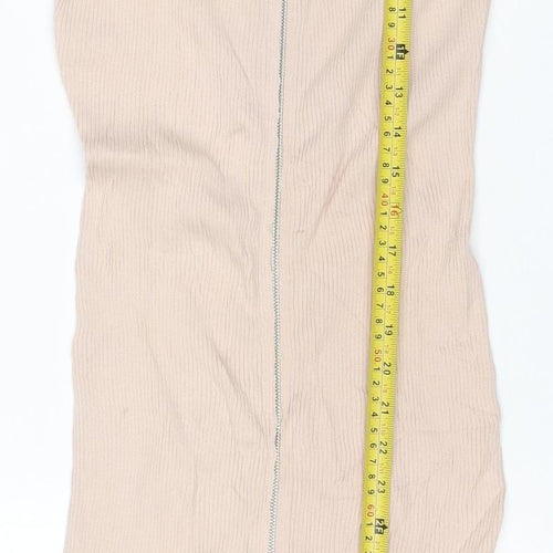 New Look Women Beige Size 10 Long Ribbed Knit Bodycon Zip Dress