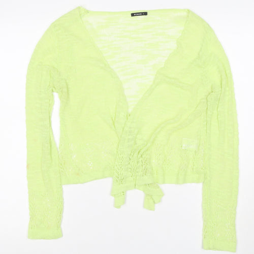 Roman Women Green Size 12 Sheer Lace Knit Wrap Tie Blouse Long Sleeve