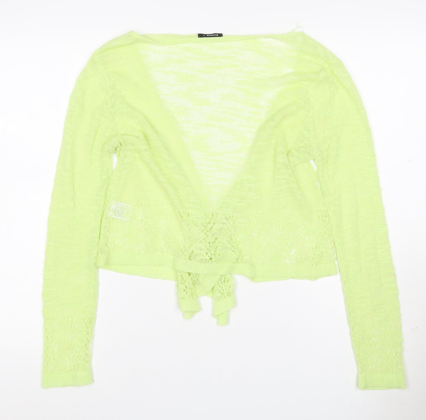 Roman Women Green Size 12 Sheer Lace Knit Wrap Tie Blouse Long Sleeve