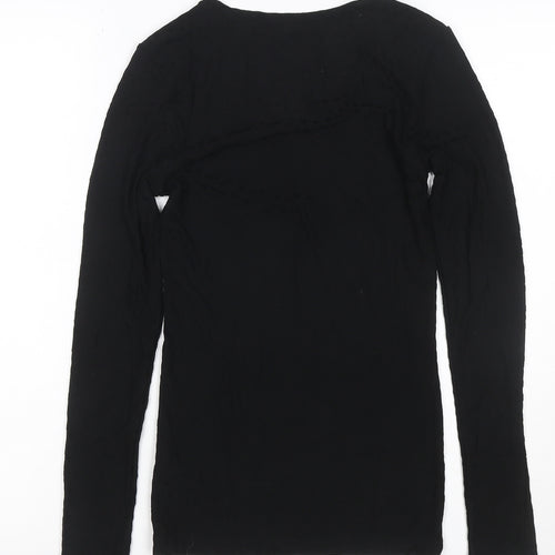 Marks and Spencer Women Black Size 6 Heatgen Geometric Long Sleeve Top