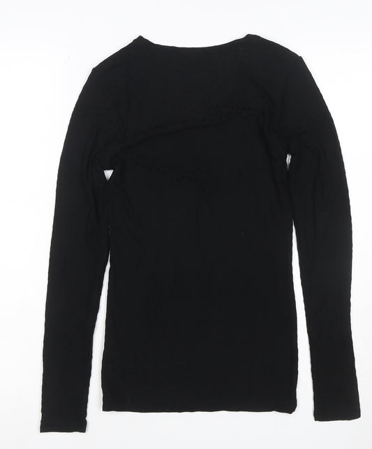 Marks and Spencer Women Black Size 6 Heatgen Geometric Long Sleeve Top
