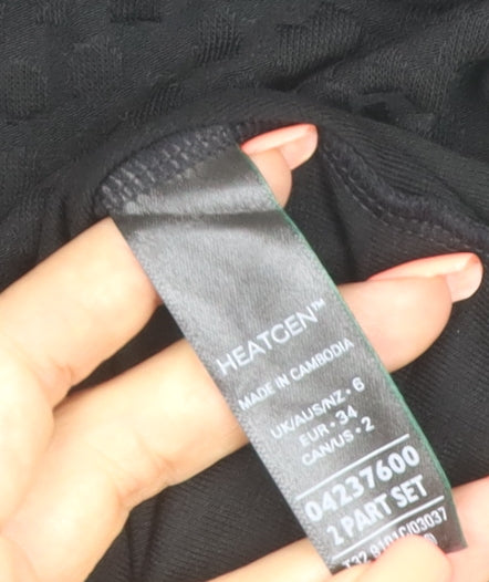 Marks and Spencer Women Black Size 6 Heatgen Geometric Long Sleeve Top