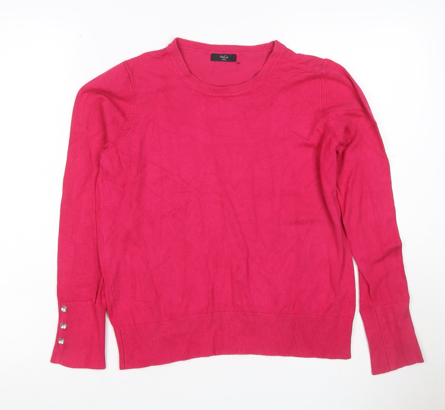M&Co Women’s Pink Size 14 Petite Round Neck Raglan Knit Jumper