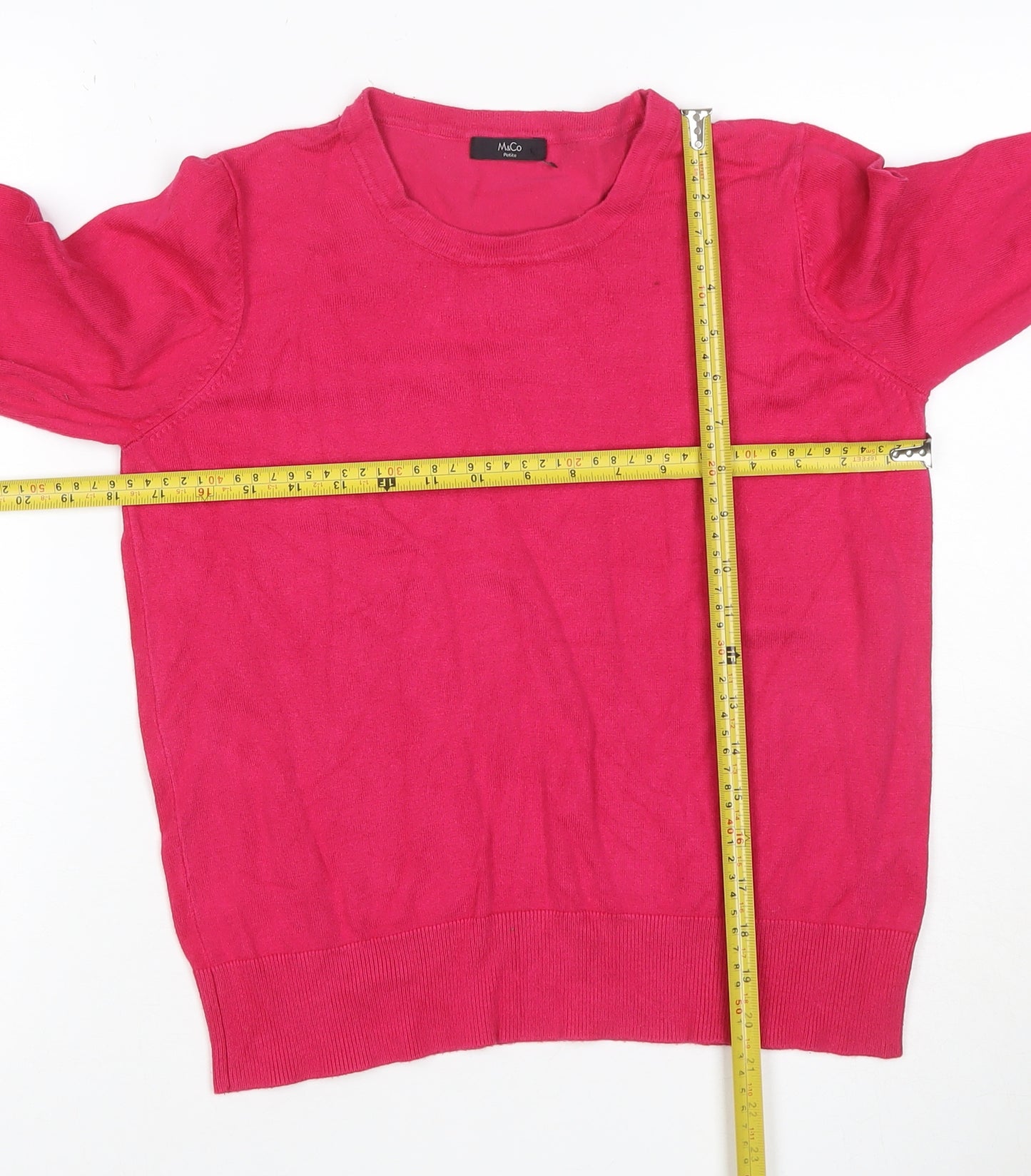 M&Co Women’s Pink Size 14 Petite Round Neck Raglan Knit Jumper