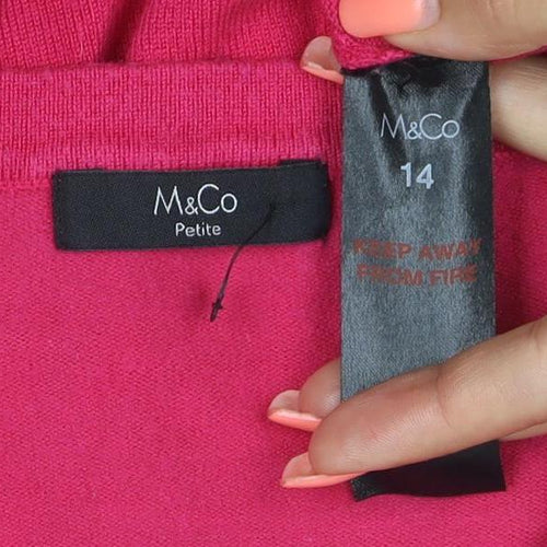 M&Co Women’s Pink Size 14 Petite Round Neck Raglan Knit Jumper