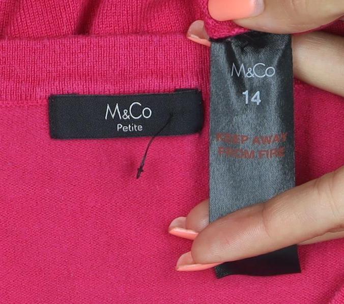 M&Co Women’s Pink Size 14 Petite Round Neck Raglan Knit Jumper