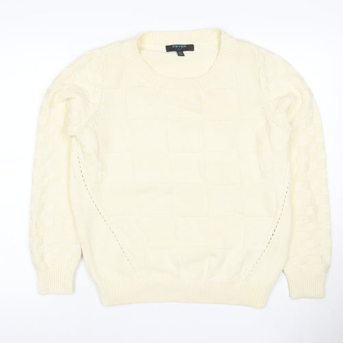 Fever London Women Ivory UK 12 Cable Knit Crew Neck Pullover Jumper