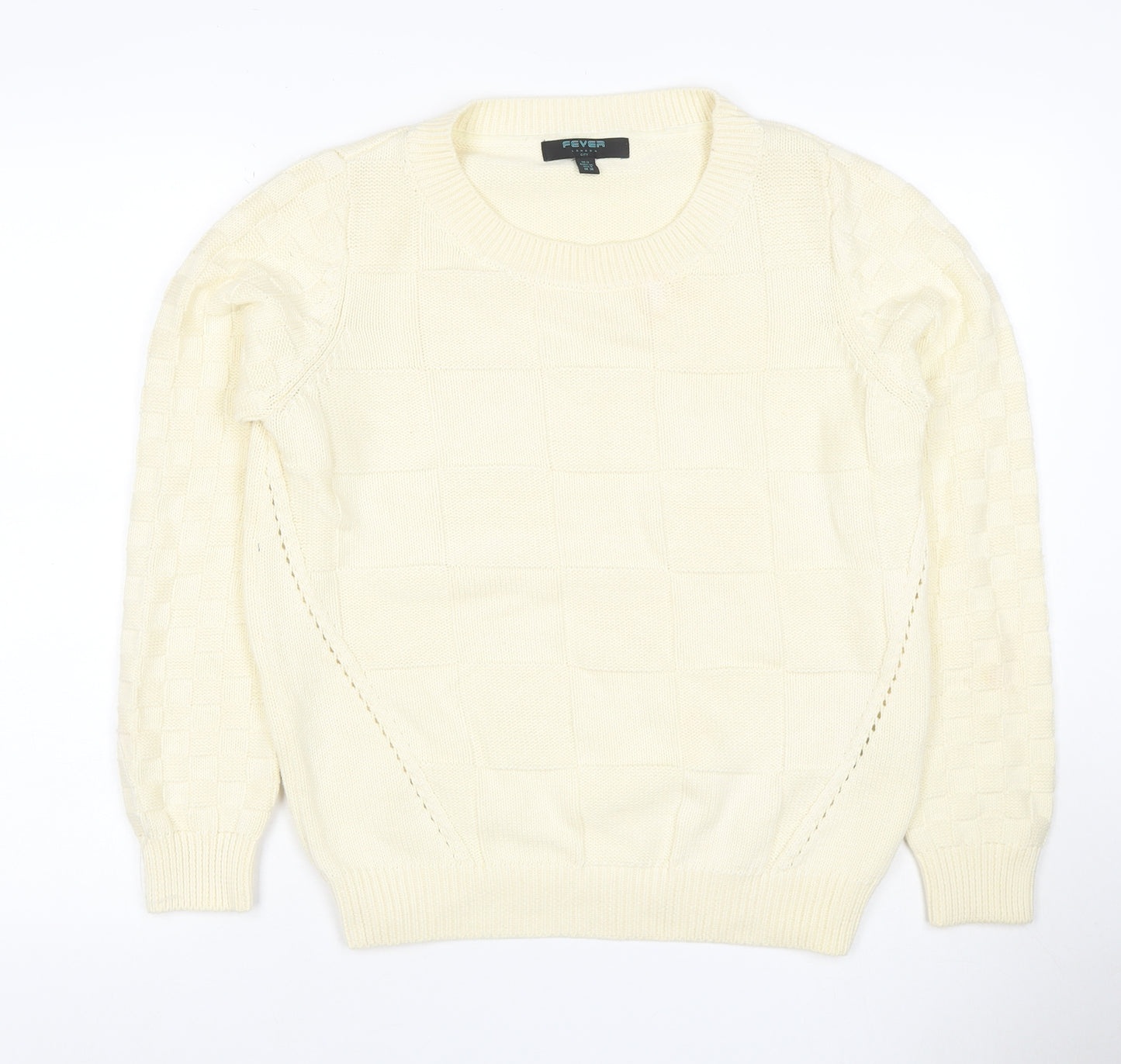 Fever London Women Ivory UK 12 Cable Knit Crew Neck Pullover Jumper