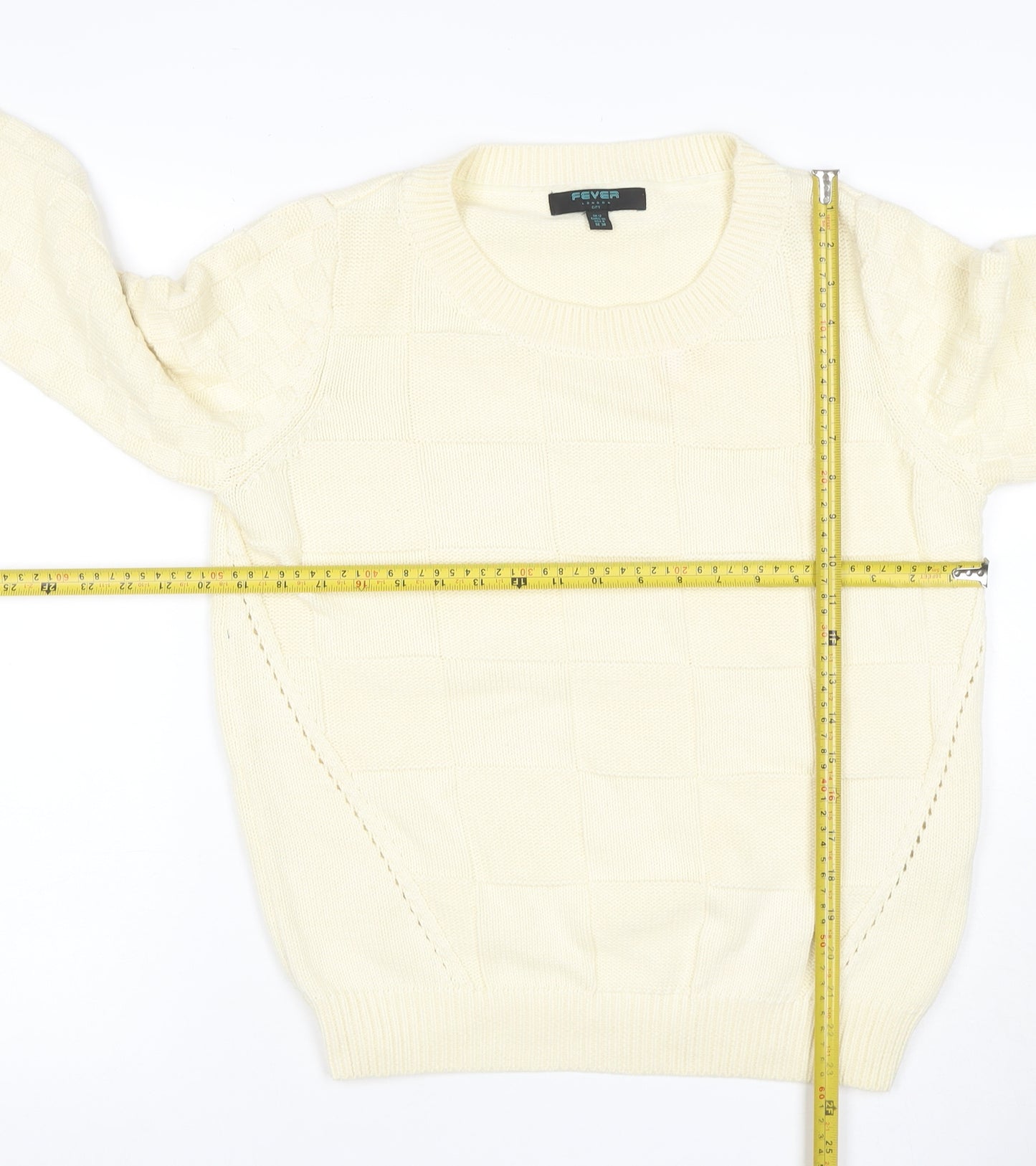 Fever London Women Ivory UK 12 Cable Knit Crew Neck Pullover Jumper