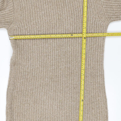 M&S Women Beige M Knit Roll Neck Long Sleeve Jumper Dress