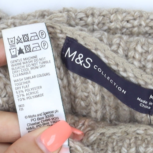 M&S Women Beige M Knit Roll Neck Long Sleeve Jumper Dress