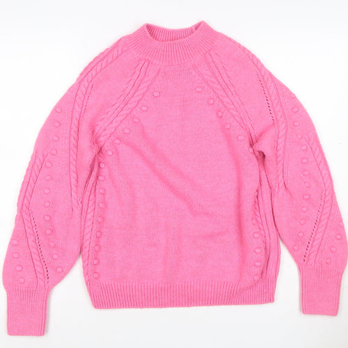 Marks and Spencer Women Pink UK 8 Cable Knit Mock Neck Jumper
