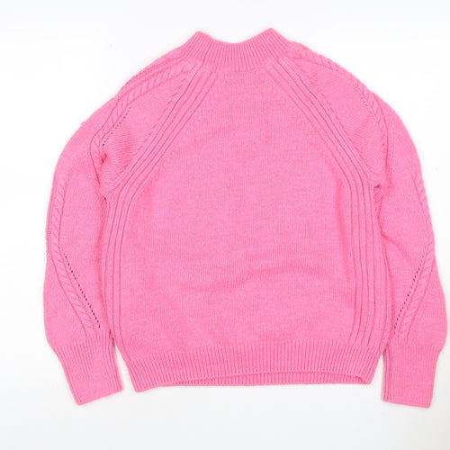 Marks and Spencer Women Pink UK 8 Cable Knit Mock Neck Jumper