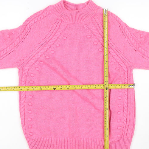 Marks and Spencer Women Pink UK 8 Cable Knit Mock Neck Jumper