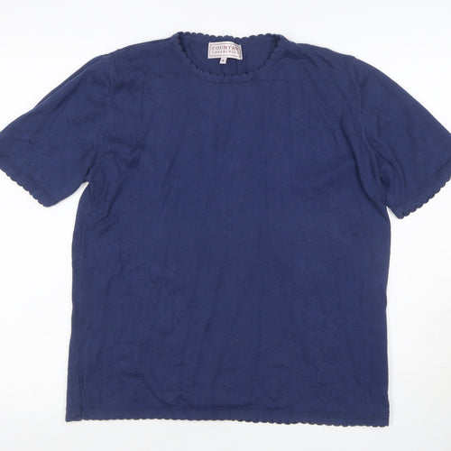 Country Collection Women Blue M Cotton Puff Sleeve Scallop Trim T-Shirt
