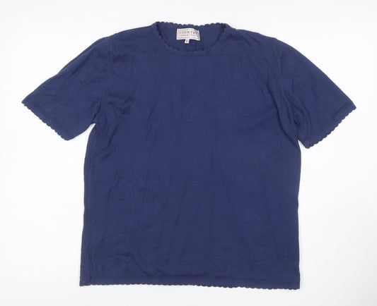 Country Collection Women Blue M Cotton Puff Sleeve Scallop Trim T-Shirt