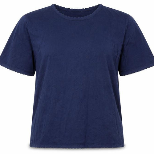 Country Collection Women Blue M Cotton Puff Sleeve Scallop Trim T-Shirt