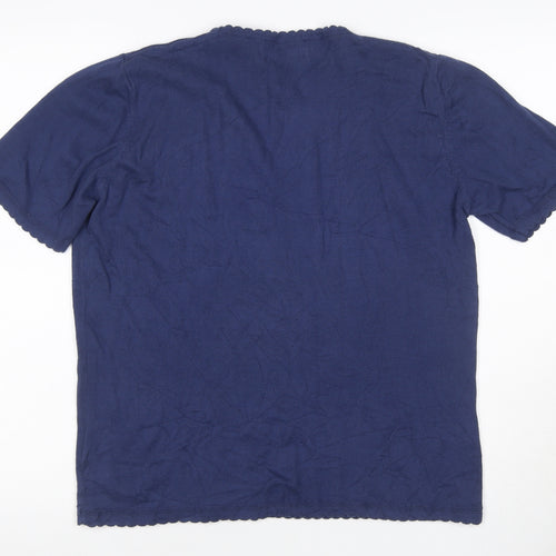 Country Collection Women Blue M Cotton Puff Sleeve Scallop Trim T-Shirt