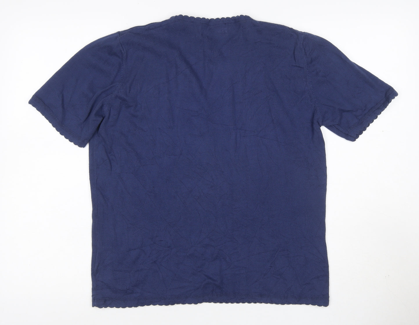 Country Collection Women Blue M Cotton Puff Sleeve Scallop Trim T-Shirt