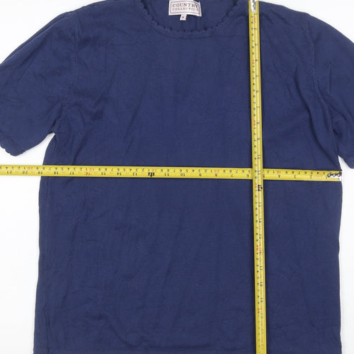 Country Collection Women Blue M Cotton Puff Sleeve Scallop Trim T-Shirt