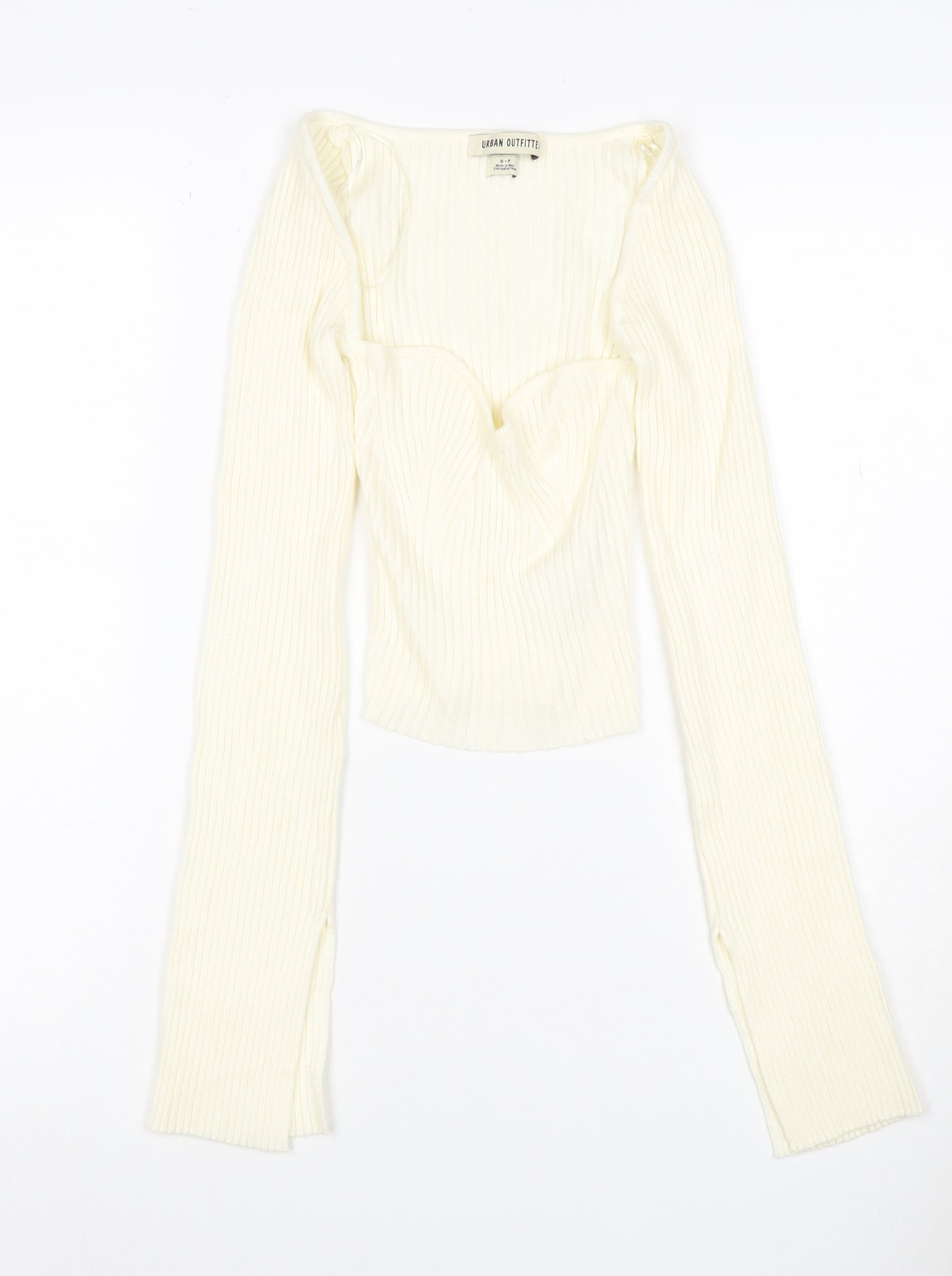 Urban Outfitters Women Ivory S Petite Ribbed V-Neck Slim Jumper