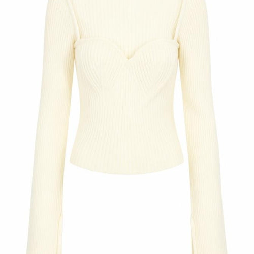 Urban Outfitters Women Ivory S Petite Ribbed V-Neck Slim Jumper