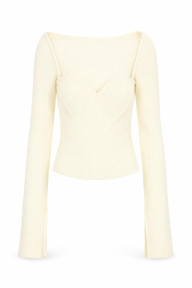 Urban Outfitters Women Ivory S Petite Ribbed V-Neck Slim Jumper