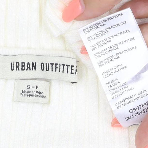 Urban Outfitters Women Ivory S Petite Ribbed V-Neck Slim Jumper