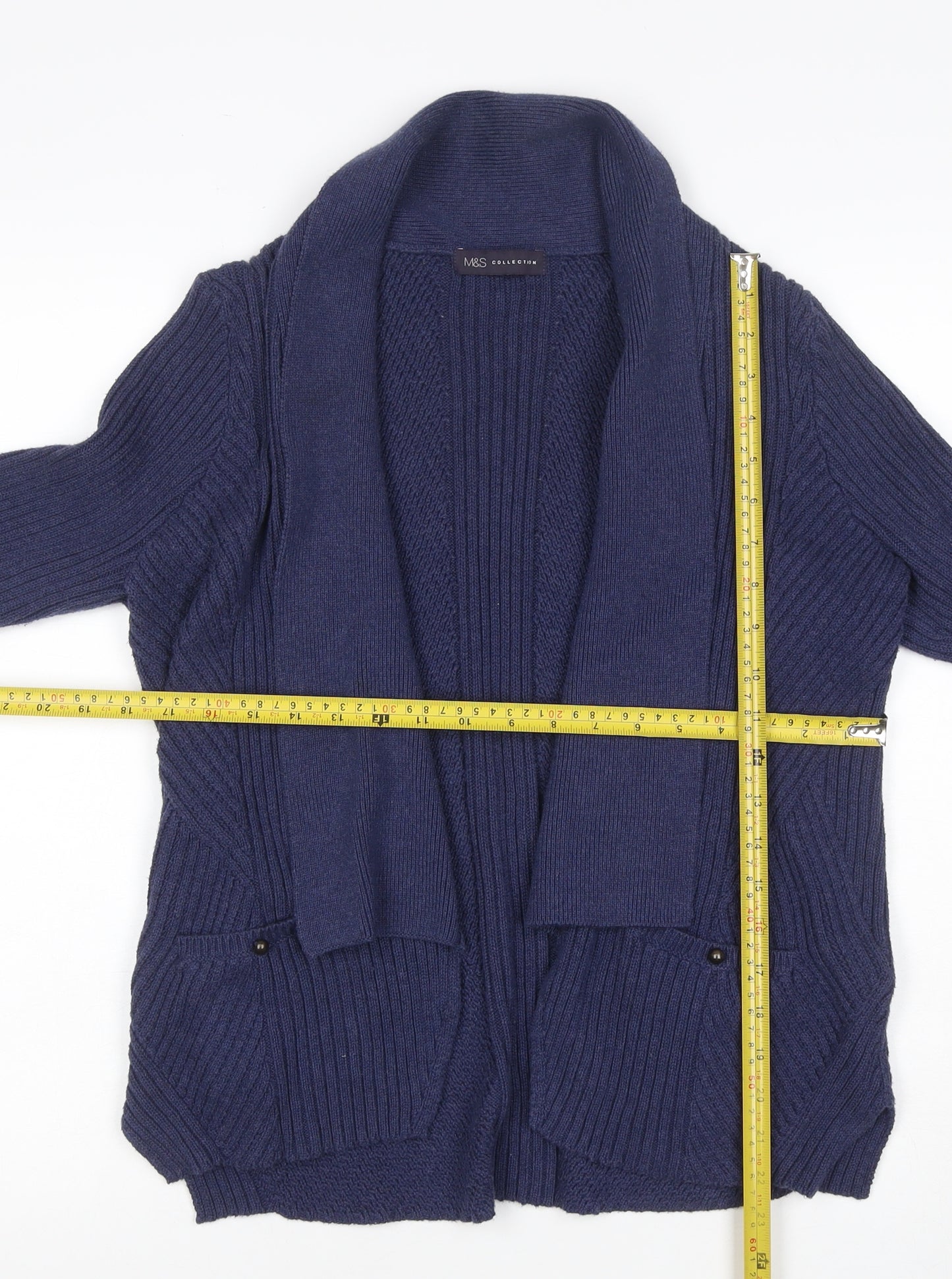 Marks and Spencer Women Navy UK 16 Open Cable Knit Cotton Cardigan
